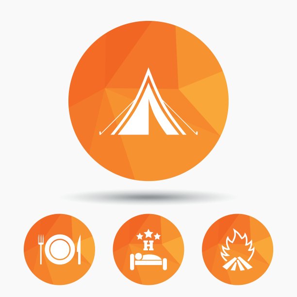 食物、睡眠、露营帐篷和火的标志图片下载