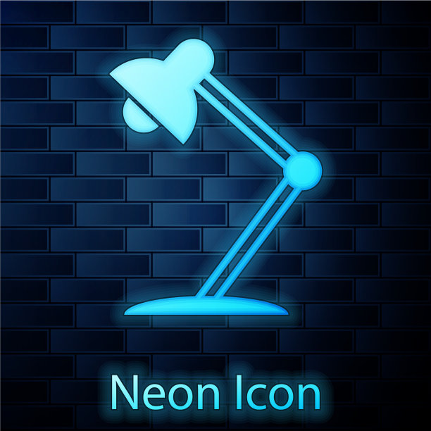 发光的霓虹灯图标孤立在砖块上图片下载