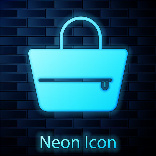 霓虹灯手袋图标孤立在砖墙上图片下载