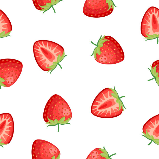 草莓与叶子无缝图案图片下载