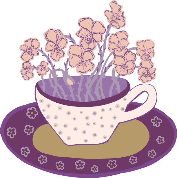 漂亮的花杯与三色堇花束的手图片下载