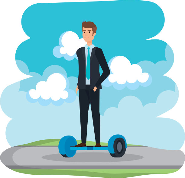 商人在悬浮滑板电动公路上图片下载