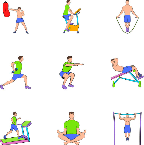 训练器材图标设置卡通风格图片下载