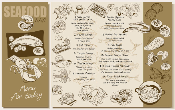 速写海鲜餐厅菜单模板图片下载