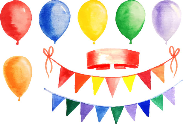 水彩花环和气球集图片下载
