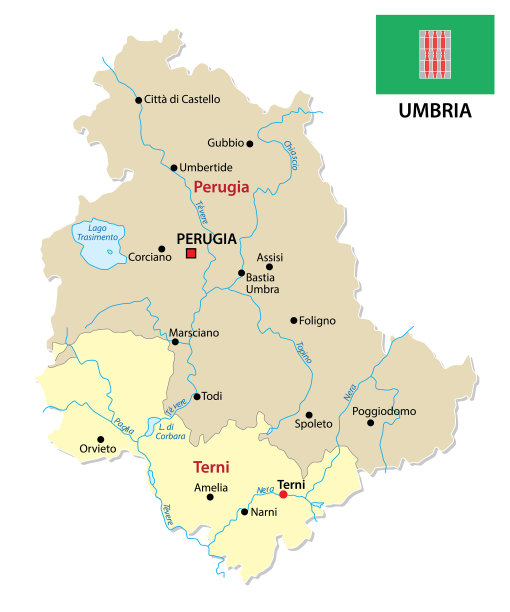翁布里亚行政和政治地图与旗帜图片下载