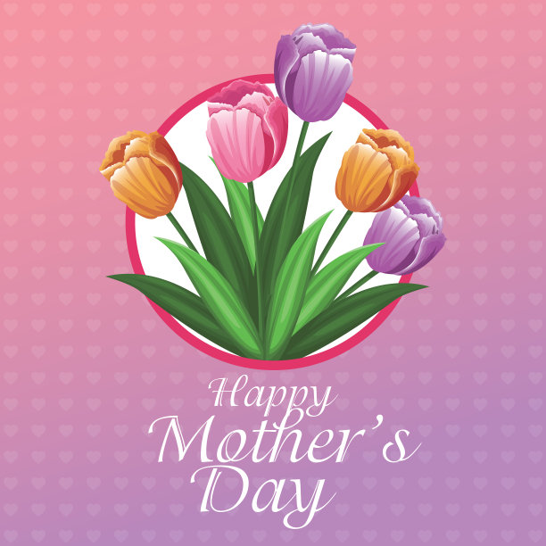 母亲节快乐，郁金香和心形贺卡图片下载