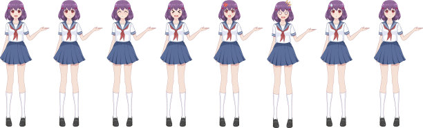 动漫女学生穿着水手服蓝色裙子图片下载