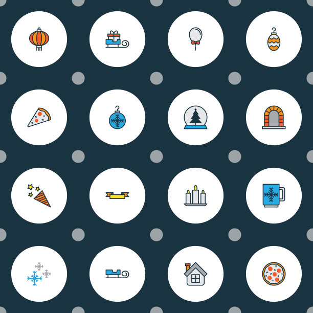 快乐图标彩色线设置与比萨饼片图片下载