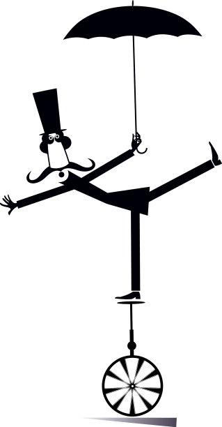 戴大礼帽的小胡子男人骑着独轮车图片下载