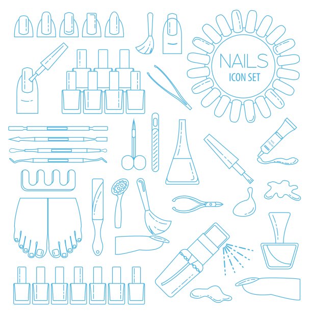 美甲美甲沙龙图标集细线设计图片下载