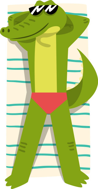 在海滩上晒太阳的鳄鱼是可爱的动物图片下载