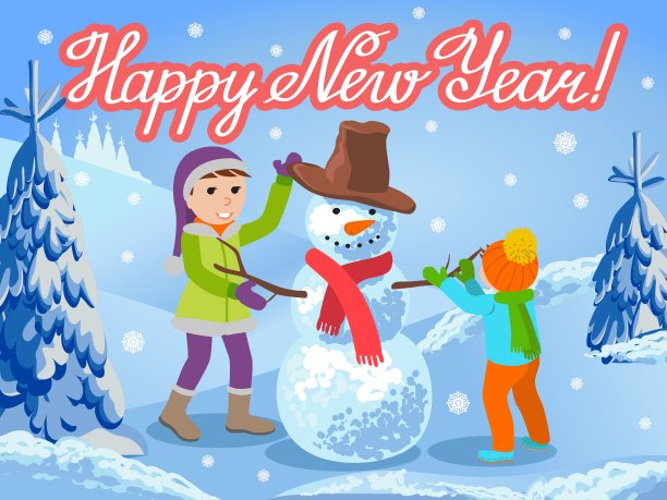 孩子们堆雪人打招呼图片下载