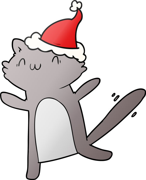 梯度卡通的跳舞的猫穿着圣诞老人图片下载