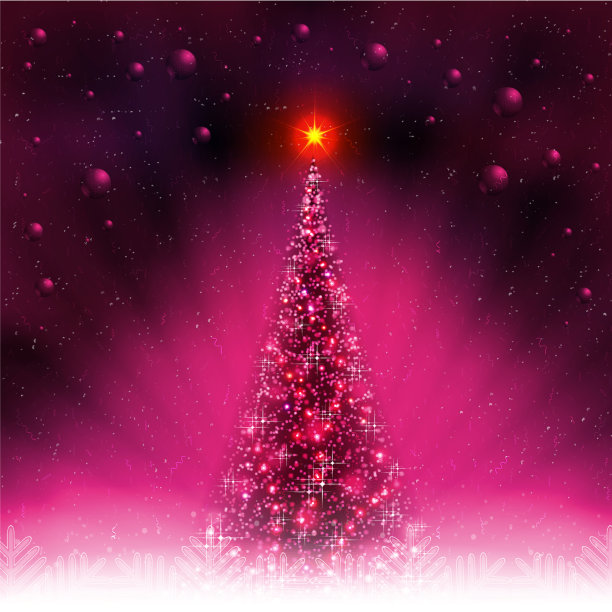 粉红色的卡片和闪亮的圣诞树闪亮的球图片下载