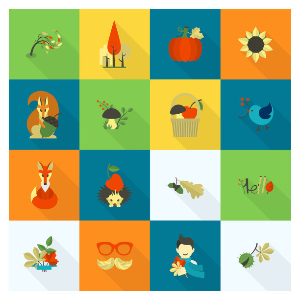 一套平坦的秋天图标图片下载
