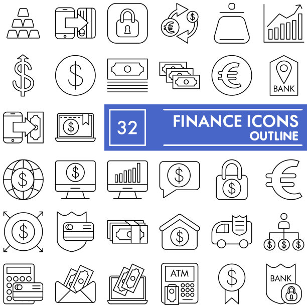 金融细线图标设置银行符号图片下载