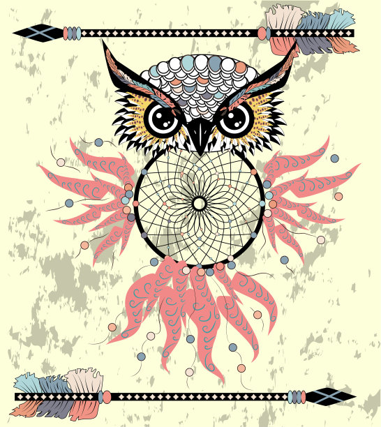 捕梦网与猫头鹰纠缠抽象鸟图片下载