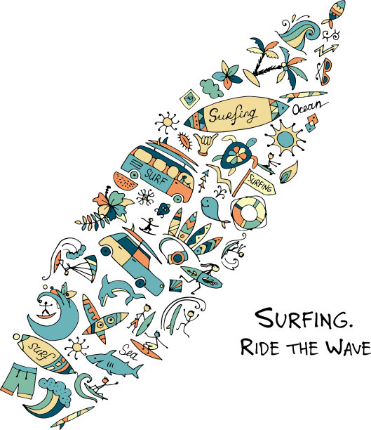 冲浪板草图设计由冲浪图标集图片下载