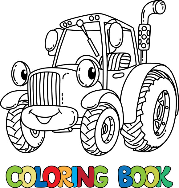 有趣的小拖拉机与眼睛着色书图片下载