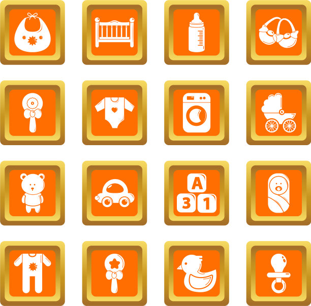 婴儿出生的图标设置橙色方形图片下载