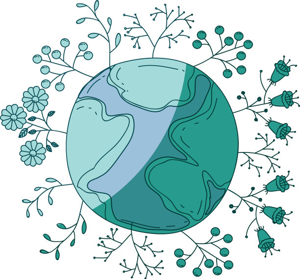 地球周围的水彩剪影图片下载