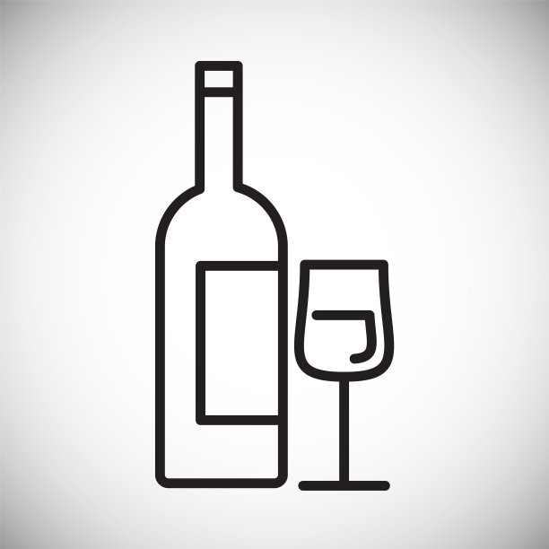 葡萄酒线图标上的白色背景图形和图片下载