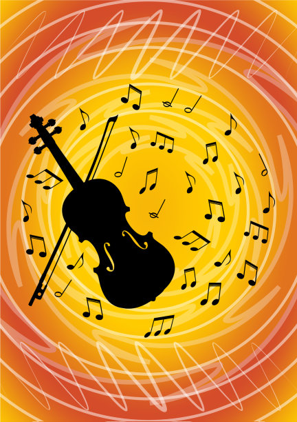 音乐传单设计与黑色小提琴剪影图片下载
