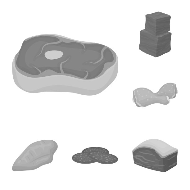 不同的肉类单色图标在集合图片下载