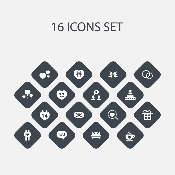 一组16可编辑的心图标包括符号图片下载