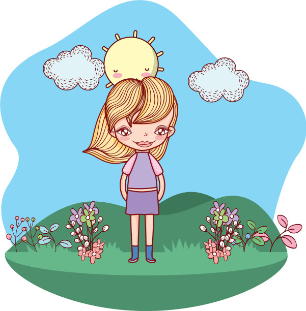 女孩在户外微笑卡通图片下载