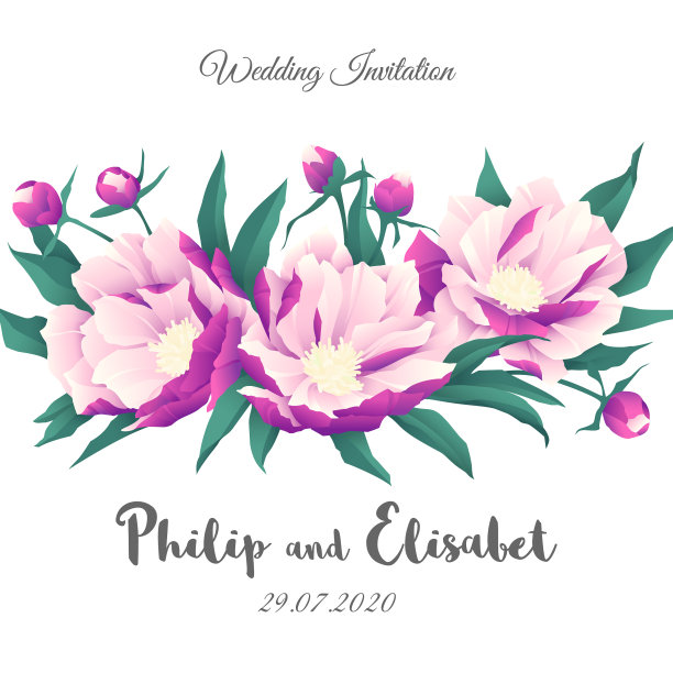 牡丹复古婚礼请帖模板图片下载