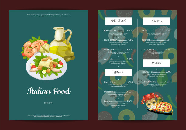 卡通意大利美食咖啡馆或餐厅图片下载