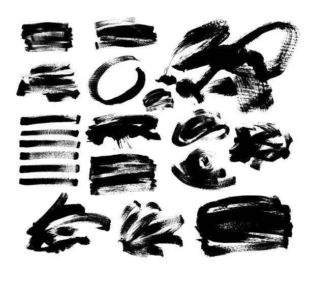 一套20个黑墨水手绘毛笔图片下载