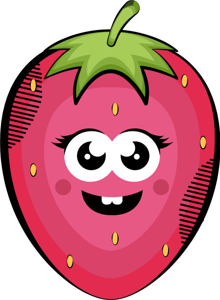 快乐草莓卡通彩色素描图片下载