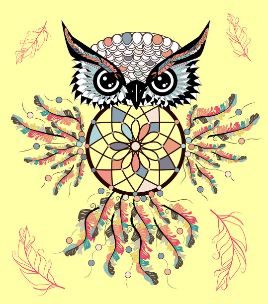 波西米亚风格的彩色猫头鹰和部落的箭图片下载