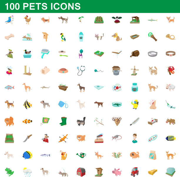 100宠物图标设置卡通风格图片下载