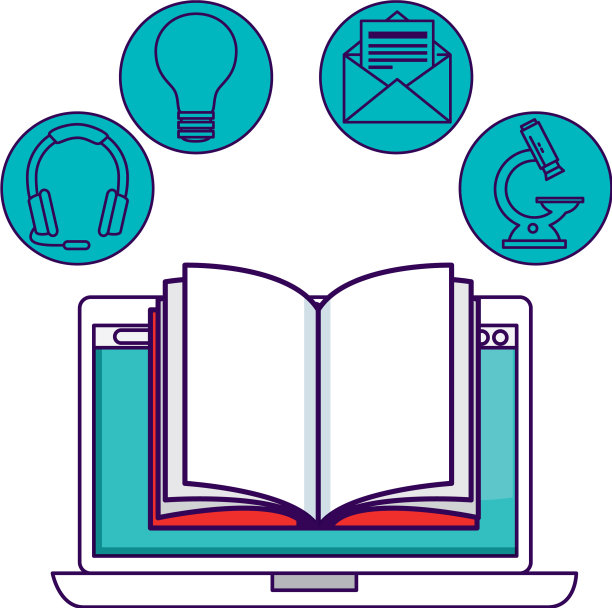 带有电子学习图标的笔记本电脑图片下载