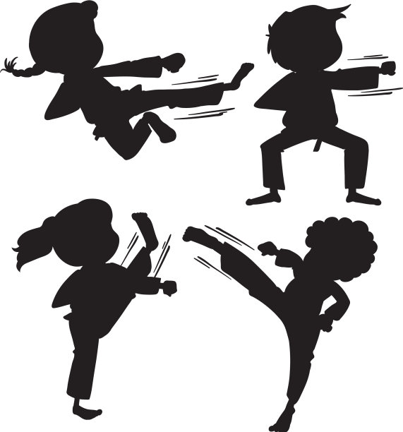 一组剪影空手道孩子图片下载