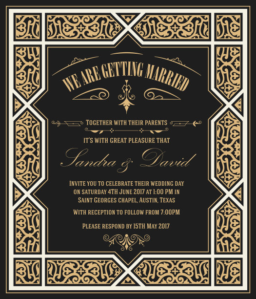 婚礼邀请复古卡与花卉框架图片下载