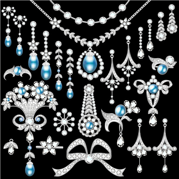 一套由银和宝石制成的珠宝图片下载