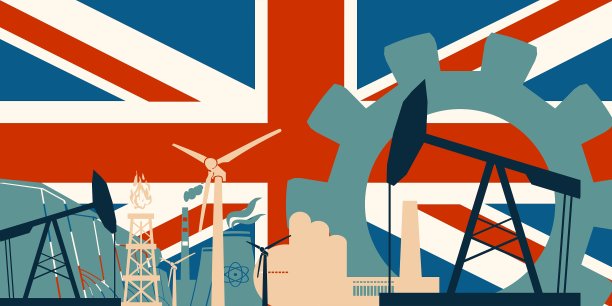 能源和电力图标设置与英国国旗图片下载