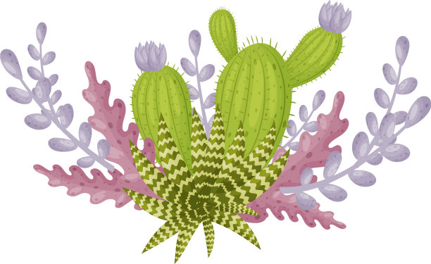 绿色的仙人掌上有紫色的植物图片下载