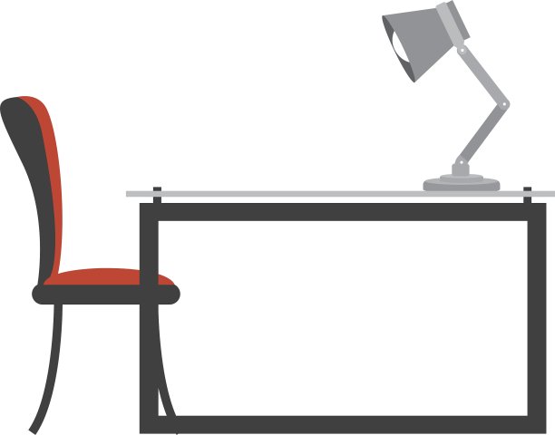 彩色的侧视图书桌与椅子和灯图片下载