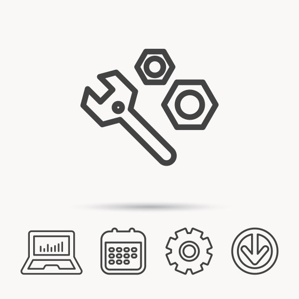 维修图标：扳手工具和螺母符号图片下载