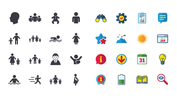 一组人物和家庭的图标游泳池图片下载