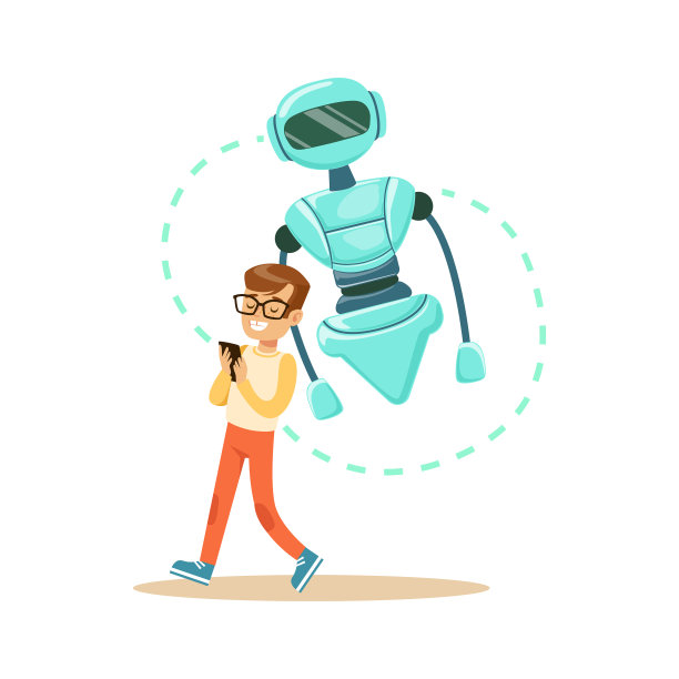 男孩用手机控制他的机器人图片下载