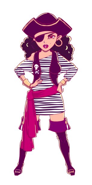 穿着条纹背心，靴子和眼罩的海盗女孩图片下载
