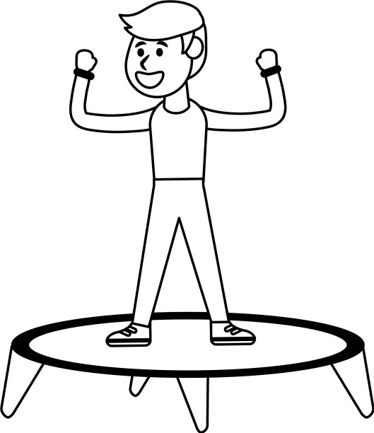 运动员在蹦床上跳黑白图片下载