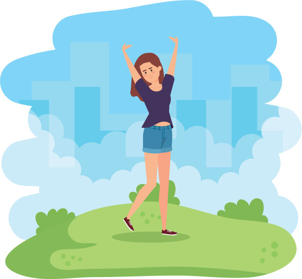 年轻女子庆祝公园特色图片下载